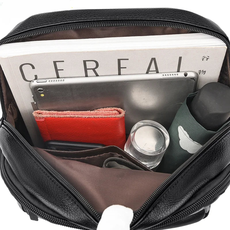 Luxe Leren Rugzak Dames - Modieuze Schooltas Met Ruime Indeling 5